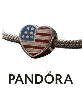 Authentic Pandora Sterling Silver USA Heart Flag Charm